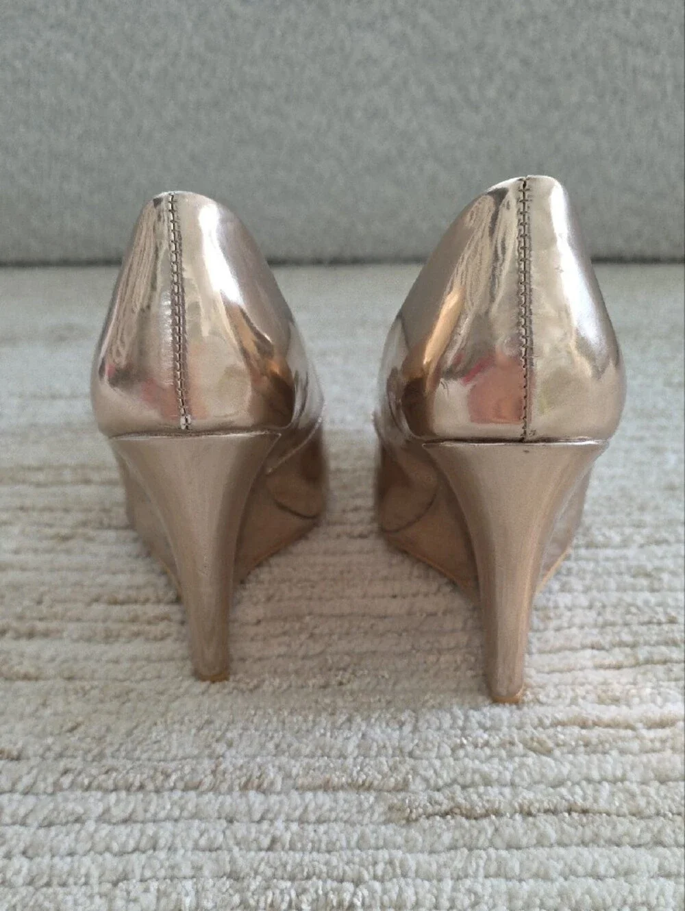 Shoe Dazzle Metallic Rose Gold Pointed Wedge Heels